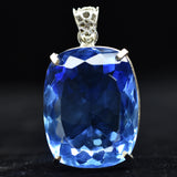 925 Sterling Silver Pendant 113 Ct Cushion Cut Natural Blue Topaz Gift For Dad