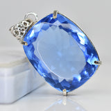 925 Sterling Silver Pendant 113 Ct Cushion Cut Natural Blue Topaz Gift For Dad