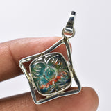 A+ CERTIFIED Natural Ammolite 22 Ct Square Cushion 925 Sterling Silver Pendant