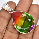 CERTIFIED 925 Sterling Silver 60 Ct Lab Created Bi-Color Tourmaline Gems Pendant