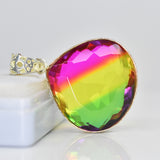 Lab Created 79Ct Bi-Color Tourmaline 925 Sterling Silver Pendant Certified Gems