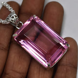 A++ Certified Emerald Cut 132.90 Ct Lab Created Pink Sapphire Pendant Gemstone