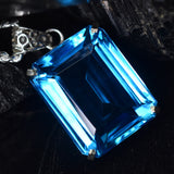 925 Sterling Silver 110 Ct Lab Created Aquamarine Emerald Cut Pendant Gemstone