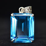 925 Sterling Silver 110 Ct Lab Created Aquamarine Emerald Cut Pendant Gemstone