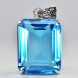 925 Sterling Silver 110 Ct Lab Created Aquamarine Emerald Cut Pendant Gemstone