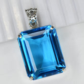 925 Sterling Silver 110 Ct Lab Created Aquamarine Emerald Cut Pendant Gemstone