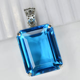 925 Sterling Silver 110 Ct Lab Created Aquamarine Emerald Cut Pendant Gemstone