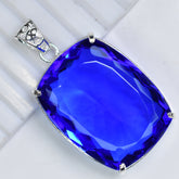 Certified 925 Sterling Silver 138 Ct Lab Created Blue Sapphire Gemstone Pendant