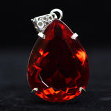 Brazilian Red Topaz 107.35 Ct Pear Cut Natural CERTIFIED Gemstone Silver Pendant