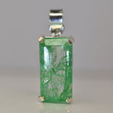 A+ CERTIFIED 45 Ct Natural Green Emerald 925 Sterling Silver Emerald Cut Pendant