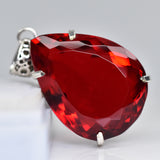 Brazilian Red Topaz 107.35 Ct Pear Cut Natural CERTIFIED Gemstone Silver Pendant