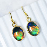 Elegant 18K Gold Plated Natural Multicolor Opal Certified Oval Gem Earring Pair Jewelry