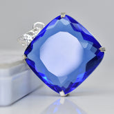 CERTIFIED Blue Tanzanite Square Cushion Cut 91.90 Ct Lab Created Pendant Gems