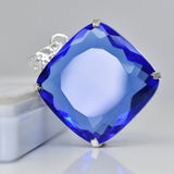 CERTIFIED Blue Tanzanite Square Cushion Cut 91.90 Ct Lab Created Pendant Gems