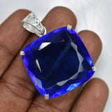 CERTIFIED Blue Tanzanite Square Cushion Cut 91.90 Ct Lab Created Pendant Gems
