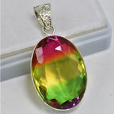 Lab Created Tourmaline 67 Ct 925 Sterling Silver Oval Cut Rare Gemstone Pendant