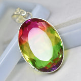 Lab Created Tourmaline 67 Ct 925 Sterling Silver Oval Cut Rare Gemstone Pendant