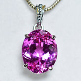 925 Sterling Silver Pink Sapphire Pendant Natural Oval 29 Ct CERTIFIED Gemstone