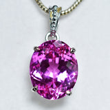 925 Sterling Silver Pink Sapphire Pendant Natural Oval 29 Ct CERTIFIED Gemstone