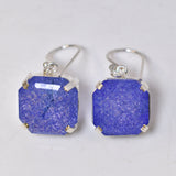 925 Sterling Silver Earring 77 Ct Purple Tanzanite Natural Square Certified Gems