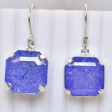 925 Sterling Silver Earring 77 Ct Purple Tanzanite Natural Square Certified Gems