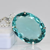 925 Sterling Silver Oval Pendant Aquamarine 137 Ct Certified Lab Created Gems