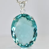 925 Sterling Silver Oval Pendant Aquamarine 137 Ct Certified Lab Created Gems