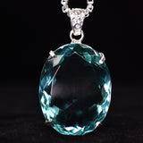925 Sterling Silver Oval Pendant Aquamarine 137 Ct Certified Lab Created Gems