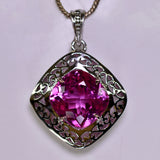 925 Sterling Silver Pink Tourmaline Natural Pendant 35 Ct Gemstone CERTIFIED