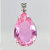 Lab Created Silver Pink Sapphire 116.15 Ct CERTIFIED Pear Cut Gemstone Pendant