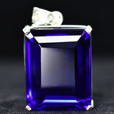 CERTIFIED Silver Pendant 170.15 Ct Lab Created Emerald Blue Tanzanite Gemstone