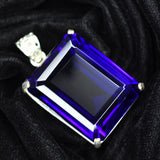 CERTIFIED Silver Pendant 170.15 Ct Lab Created Emerald Blue Tanzanite Gemstone