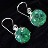 Beautiful Natural Green Emerald 62Ct CERTIFIED Round Earring 925 Sterling Silver