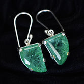 A+ CERTIFIED 925 Sterling Silver 57 Ct Natural Green Emerald Stone Fancy Earring