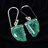 A+ CERTIFIED 925 Sterling Silver 57 Ct Natural Green Emerald Stone Fancy Earring