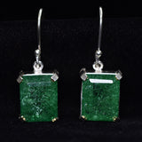 Natural Green Emerald 58 Ct CERTIFIED 925 Sterling Silver Emerald Cut Earring