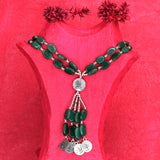 925 Sterling Silver Necklace with 296Ct Certified Natural Green Onyx–26 Gemstone