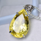 925 Sterling Silver Yellow Topaz Natural Pendant 73.20 Ct Certified Gemstone