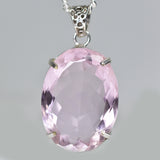 Lab Created 95.3 Ct CERTIFIED Pink Sapphire 925 Sterling Silver Oval Pendant