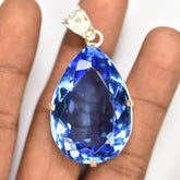 Blue Sapphire 104.95 Ct CERTIFIED Pear 925 Sterling Silver Gemstone Pendant