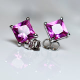 Natural CERTIFIED 13.35 Ct Stunning Pink Ruby Square Cut Gemstone Earring Pair
