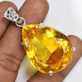 100.2 Ct Orange Topaz CERTIFIED 925 Sterling Silver Pear Cut Pendant Free Gift