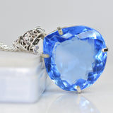 Lab CREATED 110.9 Ct CERTIFIED Blue Topaz Pear Pendant A Grade Jewelry Gems
