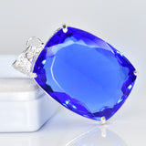 AAA++ CERTIFIED 141.7 Ct Sapphire 925 Sterling Silver Blue Gems Cushion Pendant