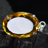 925 Sterling Silver 78.1 Ct CERTIFIED Topaz Oval Cut Orange Gemstone Pendant