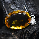 925 Sterling Silver 78.1 Ct CERTIFIED Topaz Oval Cut Orange Gemstone Pendant