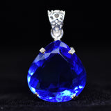 Lab Grown 55 Ct CERTIFIED Sapphire 925 Sterling Silver Blue Pear Gems Pendant
