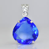 Lab Grown 55 Ct CERTIFIED Sapphire 925 Sterling Silver Blue Pear Gems Pendant
