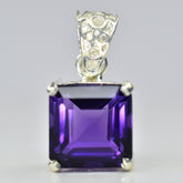 925 Sterling Silver CERTIFIED Natural Purple Amethyst 28 Ct Square Gems Pendant