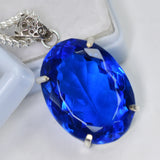 Lab Grown 93.4 Ct Blue Sapphire 925 Sterling Silver Pendant Unique Oval Gemstone